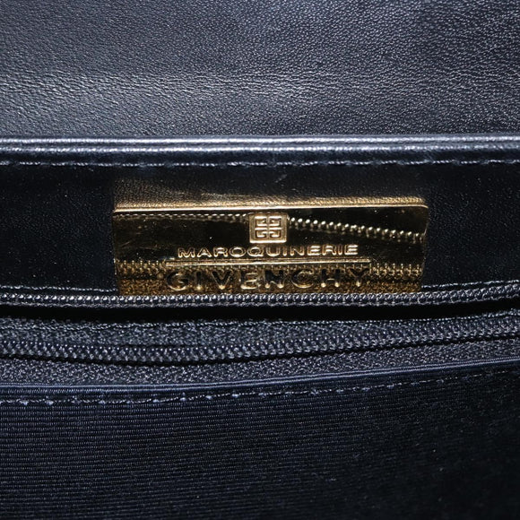 GIVENCHY Hand Bag Leather Black Gold Auth ka009