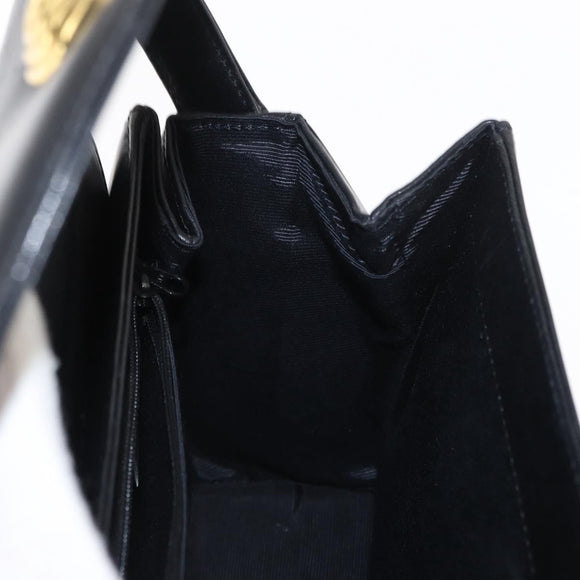 GIVENCHY Hand Bag Leather Black Gold Auth ka009
