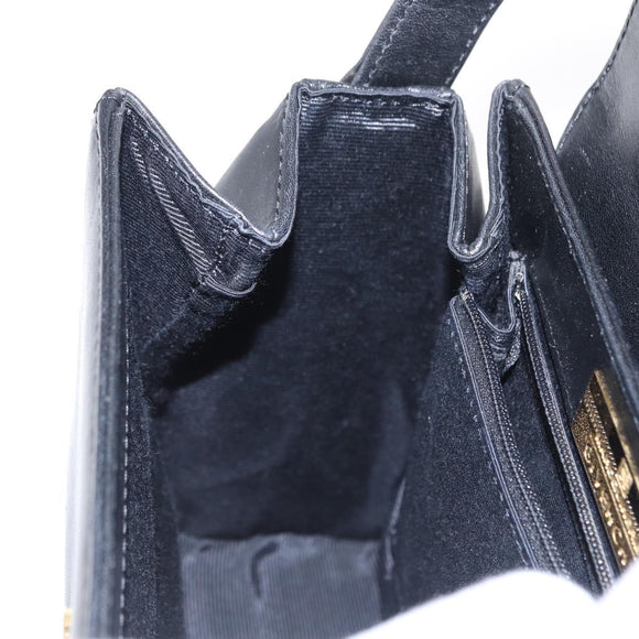 GIVENCHY Hand Bag Leather Black Gold Auth ka009