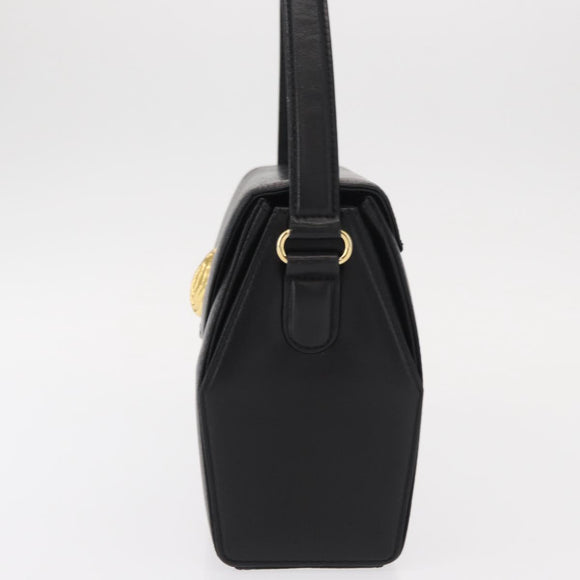 GIVENCHY Hand Bag Leather Black Gold Auth ka009