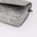 CHANEL Matelasse Chain Wallet Leather Silver CC Auth ka015-15