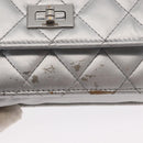 CHANEL Matelasse Chain Wallet Leather Silver CC Auth ka015-9