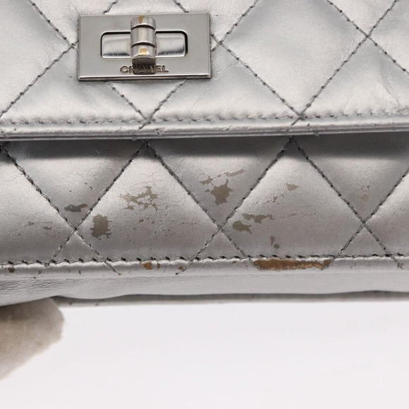 CHANEL Matelasse Chain Wallet Leather Silver CC Auth ka015