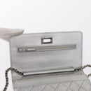 CHANEL Matelasse Chain Wallet Leather Silver CC Auth ka015-19