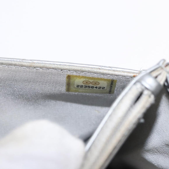CHANEL Matelasse Chain Wallet Leather Silver CC Auth ka015