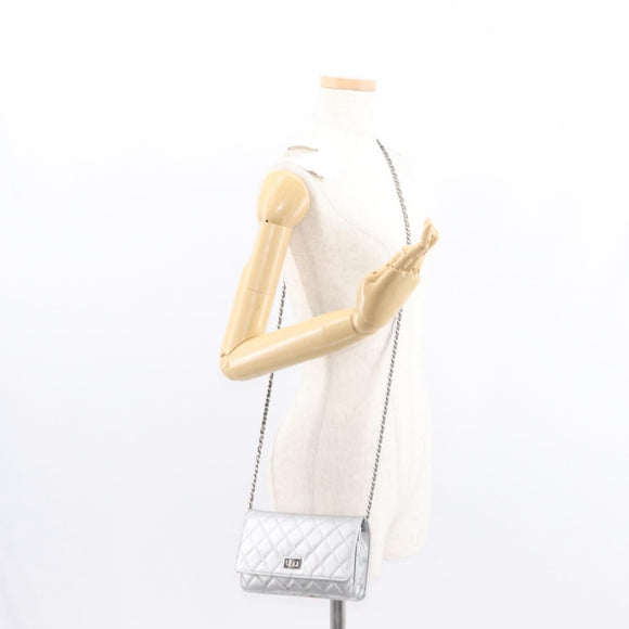 CHANEL Matelasse Chain Wallet Leather Silver CC Auth ka015