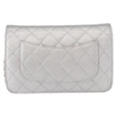 CHANEL Matelasse Chain Wallet Leather Silver CC Auth ka015-2