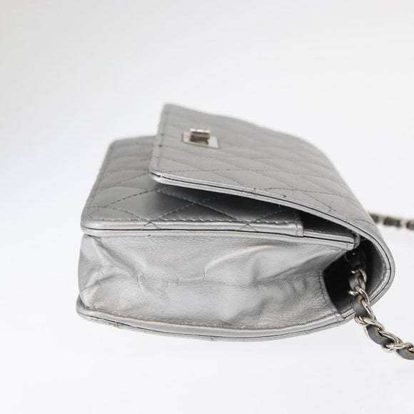 CHANEL Matelasse Chain Wallet Leather Silver CC Auth ka015