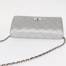 CHANEL Matelasse Chain Wallet Leather Silver CC Auth ka015-6