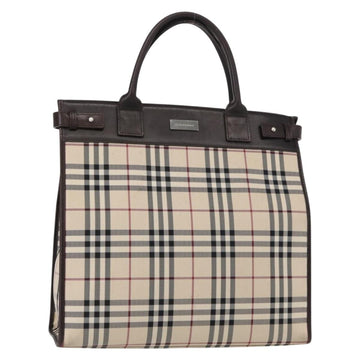 BURBERRY Nova Check Hand Bag Canvas Beige Silver Auth ka042