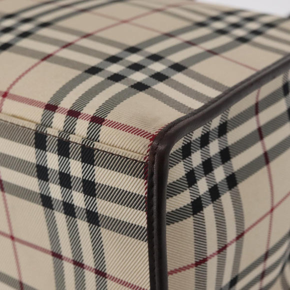 BURBERRY Nova Check Hand Bag Canvas Beige Silver Auth ka042