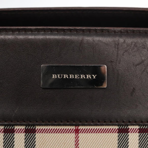 BURBERRY Nova Check Hand Bag Canvas Beige Silver Auth ka042