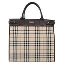 BURBERRY Nova Check Hand Bag Canvas Beige Silver Auth ka042-13