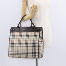BURBERRY Nova Check Hand Bag Canvas Beige Silver Auth ka042-21