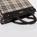 BURBERRY Nova Check Hand Bag Canvas Beige Silver Auth ka042-7