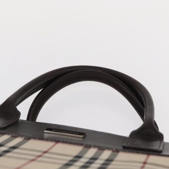 BURBERRY Nova Check Hand Bag Canvas Beige Silver Auth ka042