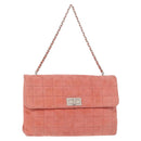 CHANEL Choco Bar Line Chain Shoulder Bag Suede Pink CC Auth ka046-1