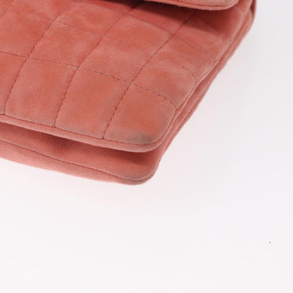 CHANEL Choco Bar Line Chain Shoulder Bag Suede Pink CC Auth ka046