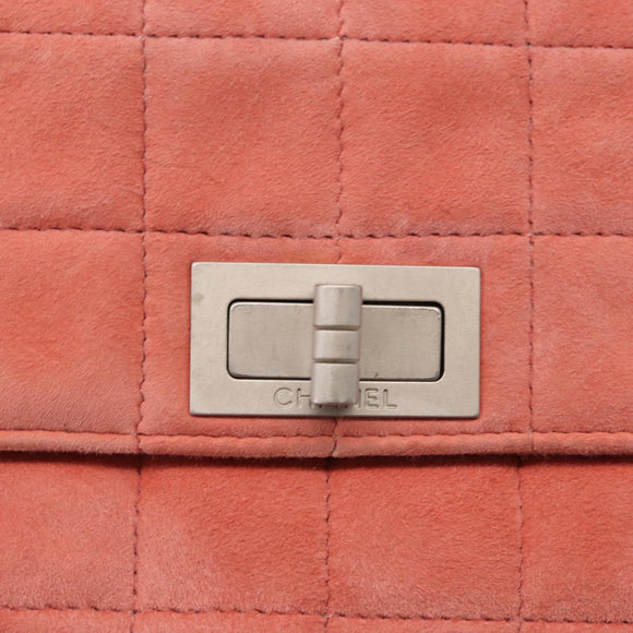 CHANEL Choco Bar Line Chain Shoulder Bag Suede Pink CC Auth ka046