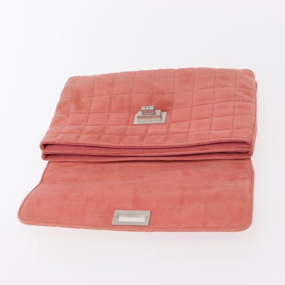 CHANEL Choco Bar Line Chain Shoulder Bag Suede Pink CC Auth ka046