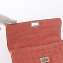 CHANEL Choco Bar Line Chain Shoulder Bag Suede Pink CC Auth ka046-17
