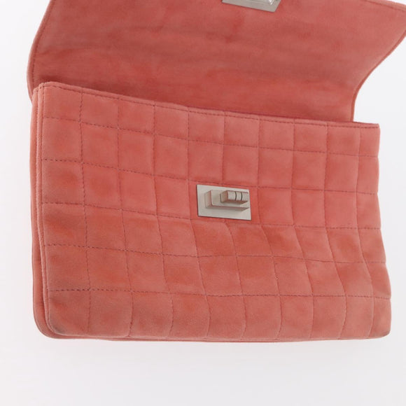 CHANEL Choco Bar Line Chain Shoulder Bag Suede Pink CC Auth ka046