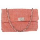 CHANEL Choco Bar Line Chain Shoulder Bag Suede Pink CC Auth ka046-2