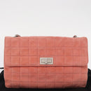 CHANEL Choco Bar Line Chain Shoulder Bag Suede Pink CC Auth ka046-28