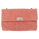 CHANEL Choco Bar Line Chain Shoulder Bag Suede Pink CC Auth ka046-3