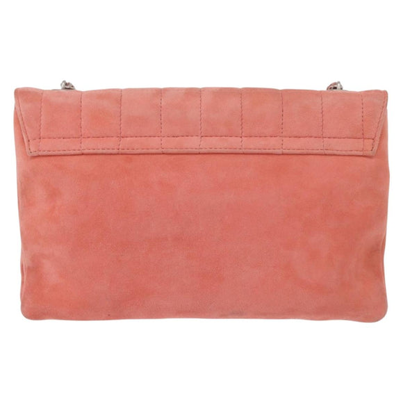 CHANEL Choco Bar Line Chain Shoulder Bag Suede Pink CC Auth ka046