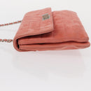 CHANEL Choco Bar Line Chain Shoulder Bag Suede Pink CC Auth ka046-6