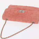 CHANEL Choco Bar Line Chain Shoulder Bag Suede Pink CC Auth ka046-7