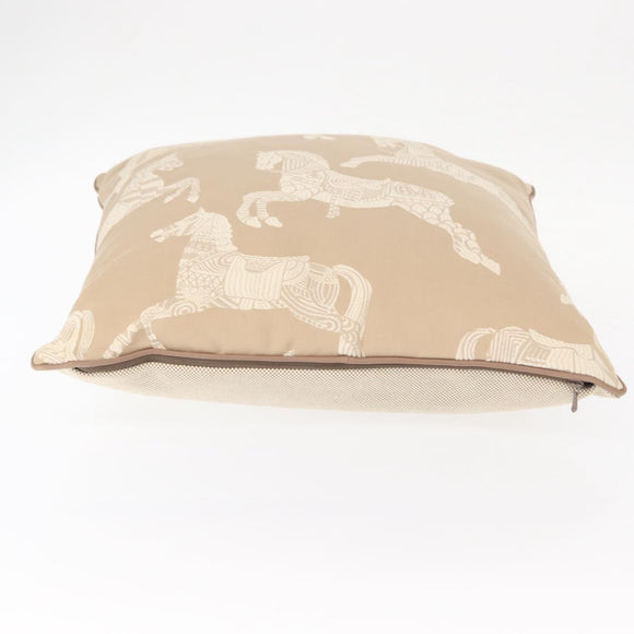 HERMES Cushion Canvas Beige Auth ka047