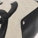 CHANEL Cambon Line Hand Bag Leather White Silver black CC Auth ka054-9