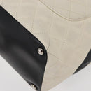 CHANEL Cambon Line Hand Bag Leather White Silver black CC Auth ka054-16