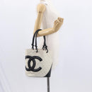 CHANEL Cambon Line Hand Bag Leather White Silver black CC Auth ka054-23