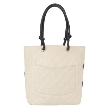 CHANEL Cambon Line Hand Bag Leather White Silver black CC Auth ka054 - 0