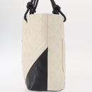 CHANEL Cambon Line Hand Bag Leather White Silver black CC Auth ka054-3
