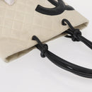 CHANEL Cambon Line Hand Bag Leather White Silver black CC Auth ka054-6