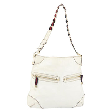 GUCCI Shoulder Bag Leather White Gold 154392 Auth ka056