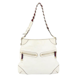 GUCCI Shoulder Bag Leather White Gold 154392 Auth ka056 - 0