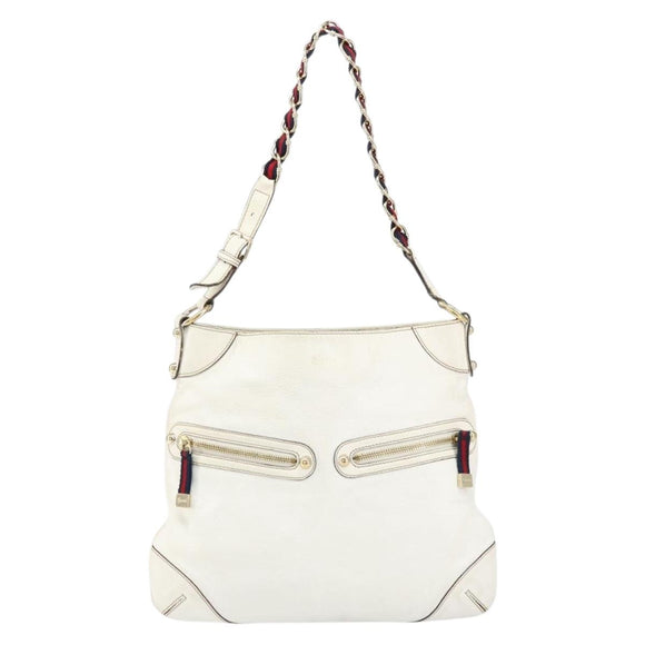 GUCCI Shoulder Bag Leather White Gold 154392 Auth ka056