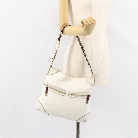 GUCCI Shoulder Bag Leather White Gold 154392 Auth ka056