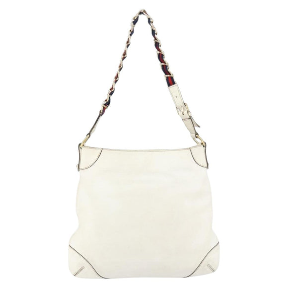GUCCI Shoulder Bag Leather White Gold 154392 Auth ka056