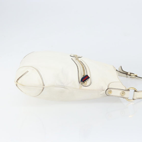GUCCI Shoulder Bag Leather White Gold 154392 Auth ka056