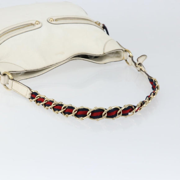 GUCCI Shoulder Bag Leather White Gold 154392 Auth ka056