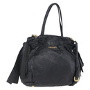 PRADA Hand Bag Leather 2way Black Gold Auth ka061-1