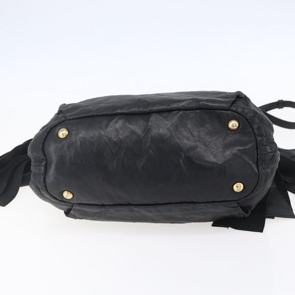 PRADA Hand Bag Leather 2way Black Gold Auth ka061