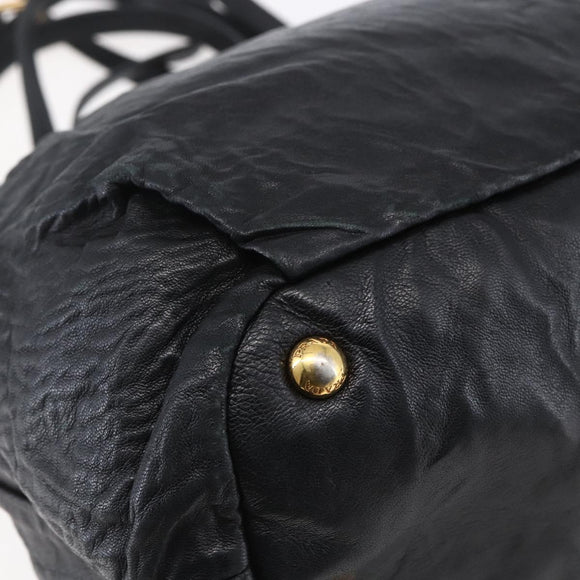 PRADA Hand Bag Leather 2way Black Gold Auth ka061