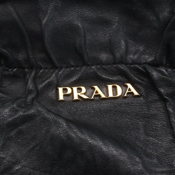 PRADA Hand Bag Leather 2way Black Gold Auth ka061
